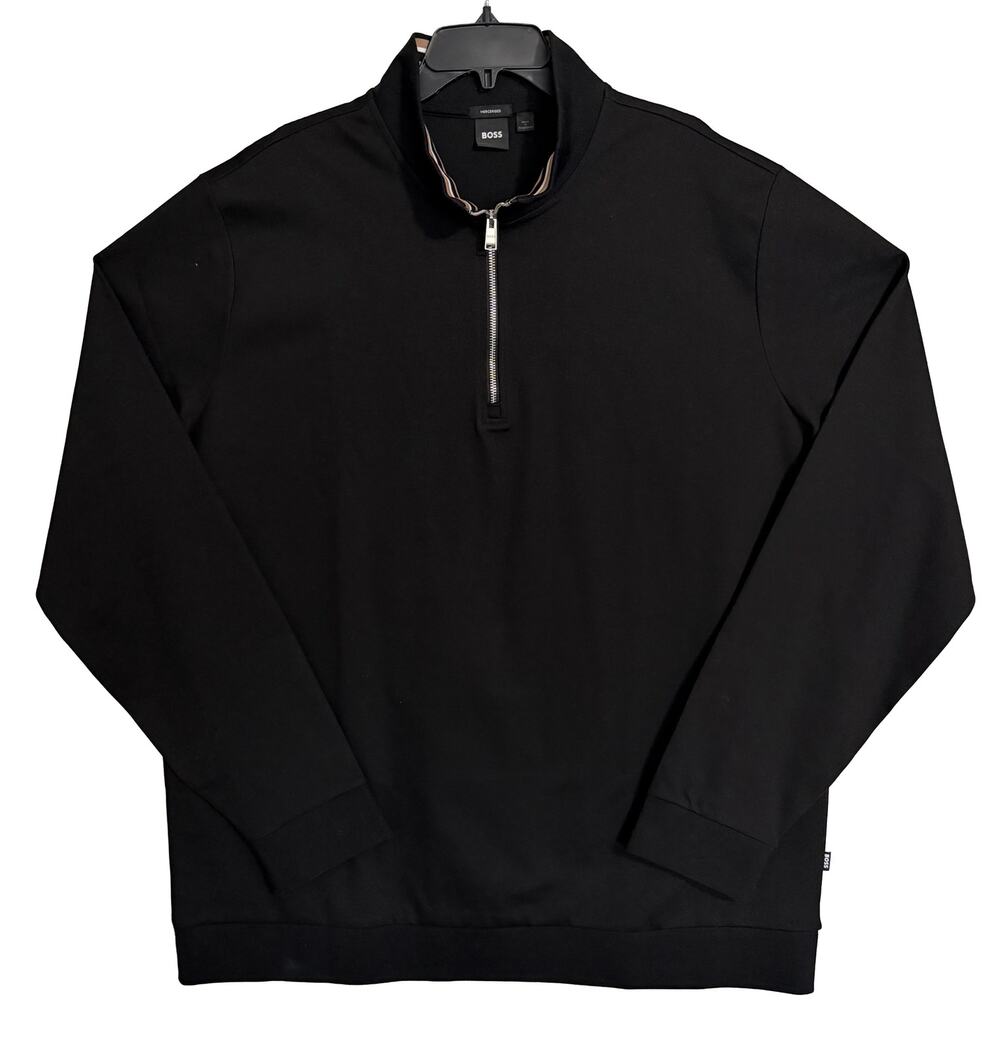 Boss Half-Zip Pullover Men's 2XT Mercerized Cotton Stand Collar Solid Black NWT
